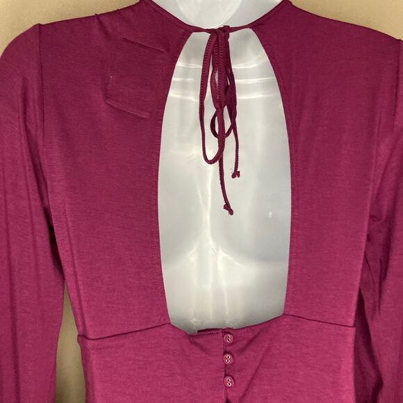 Free People Purple Keyhole Front Open Back Tie Shift Dress Long Sleeve  Size 4 - Picture 15 of 16
